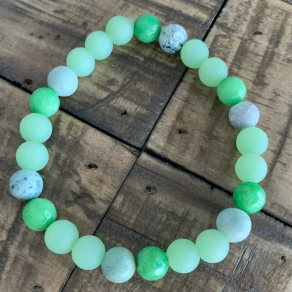 Green Turquoise & Jade Chakra Bead Bracelet - Picture 4 of 10